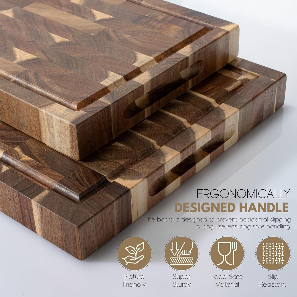 Custom Engraved Acacia Wood Cutting Board - Personalized End Grain Butcher Block with Name & Date - Corner Design with Juice Groove - Housewarming Cutting Board, Chef Gift or Wedding Keepsake, 2 Sizes