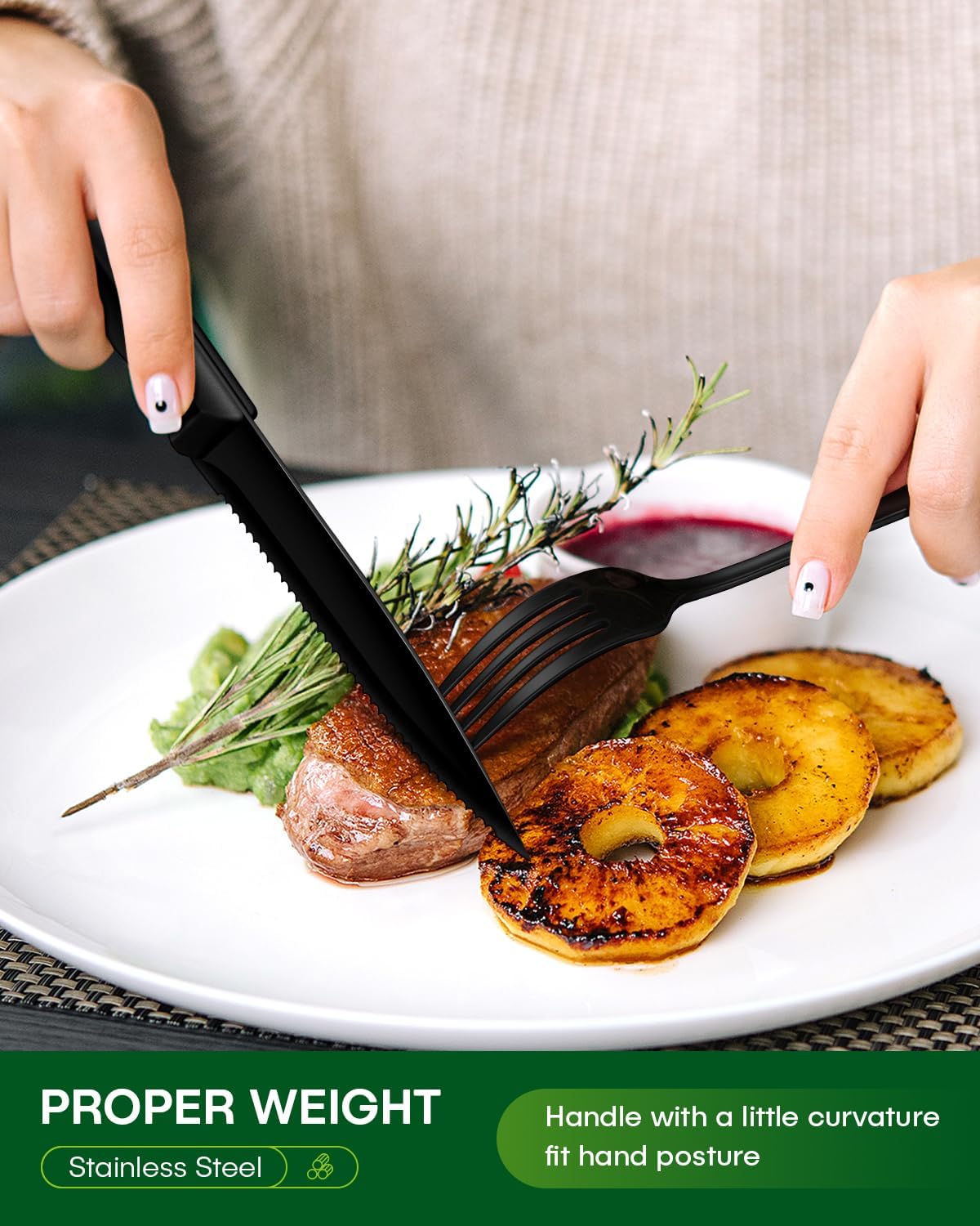 24 Pcs Silverware Set with Steak Knives Food-Grade Stainless Steel Flatware Set for 4 Mirror Cutlery Include Forks Spoons and Knives Set Dishwasher Safe Utensil Sets for Home Restaurant