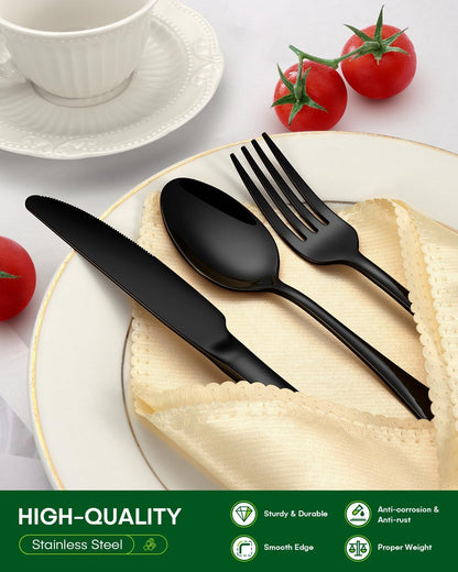 24 Pcs Silverware Set with Steak Knives Food-Grade Stainless Steel Flatware Set for 4 Mirror Cutlery Include Forks Spoons and Knives Set Dishwasher Safe Utensil Sets for Home Restaurant