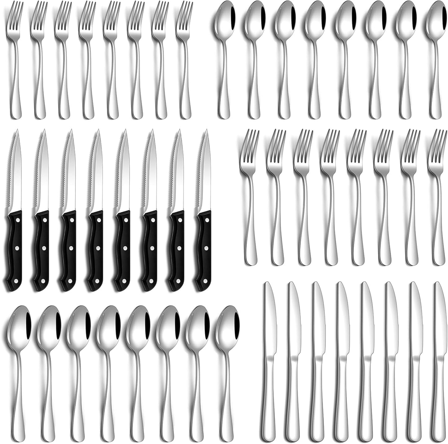 24 Pcs Silverware Set with Steak Knives Food-Grade Stainless Steel Flatware Set for 4 Mirror Cutlery Include Forks Spoons and Knives Set Dishwasher Safe Utensil Sets for Home Restaurant