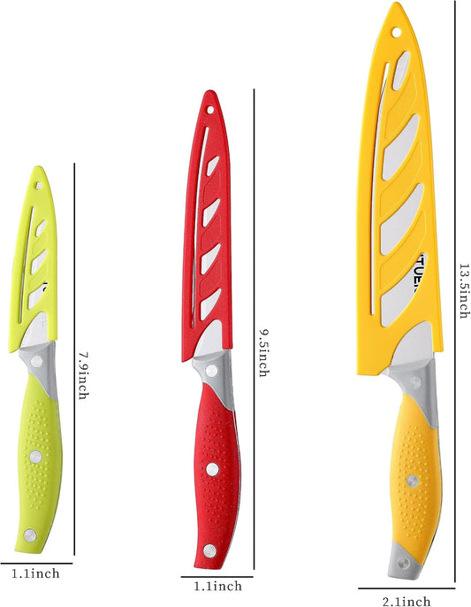 Chef Knife, 3PCS Kitchen Knife, Multicolor Stainless Steel Sharp Chef Knife Set (3Pack, Yellow, Red, Green)