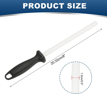 8 Inch Ceramic Knife Sharpener Honing Rod, High Hardness Sharpening Rod Knife Sharpener Steel for Kitchen Knife White