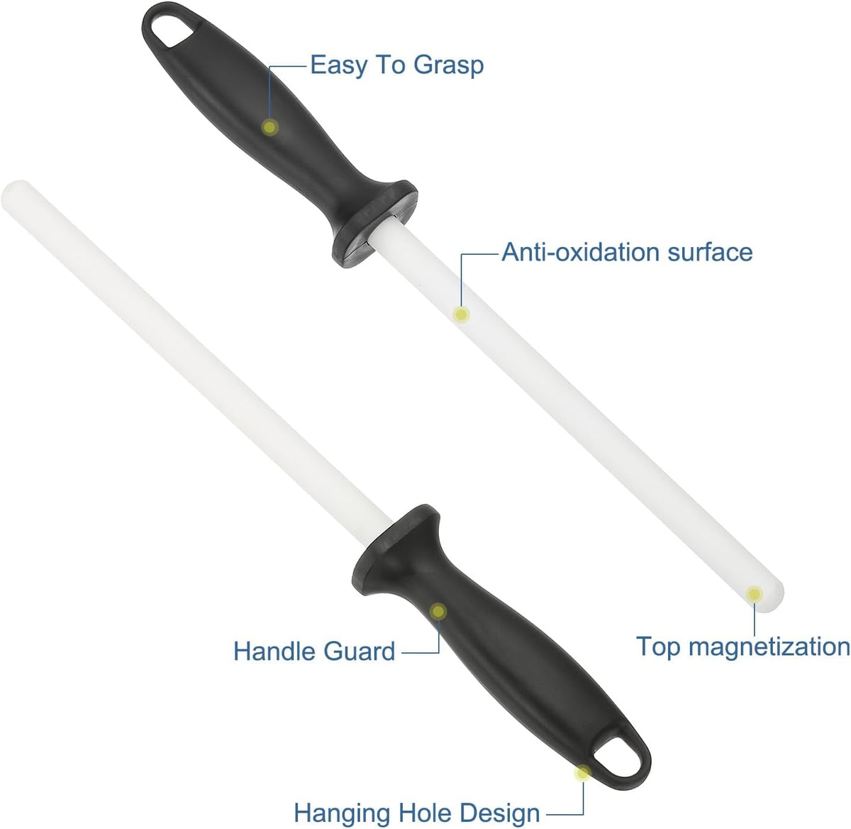 8 Inch Ceramic Knife Sharpener Honing Rod, High Hardness Sharpening Rod Knife Sharpener Steel for Kitchen Knife White