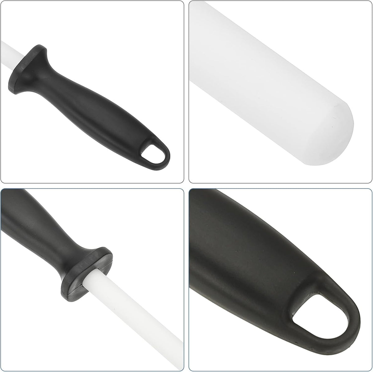 8 Inch Ceramic Knife Sharpener Honing Rod, High Hardness Sharpening Rod Knife Sharpener Steel for Kitchen Knife White
