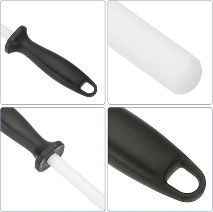 8 Inch Ceramic Knife Sharpener Honing Rod, High Hardness Sharpening Rod Knife Sharpener Steel for Kitchen Knife White