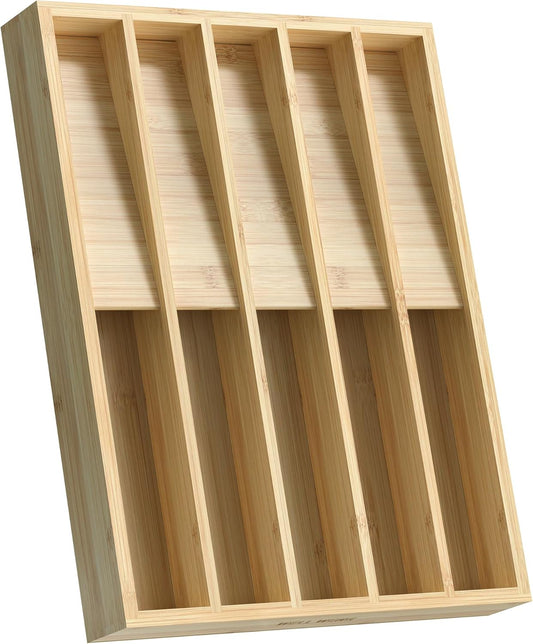 Silverware Drawer Organizer for Kitchen Utensil,Bamboo 10 Slot | 16”Dx12.3”Wx1.7”H, Vertical Storage, Cutlery Tray Dividers for Spoons Forks Knives