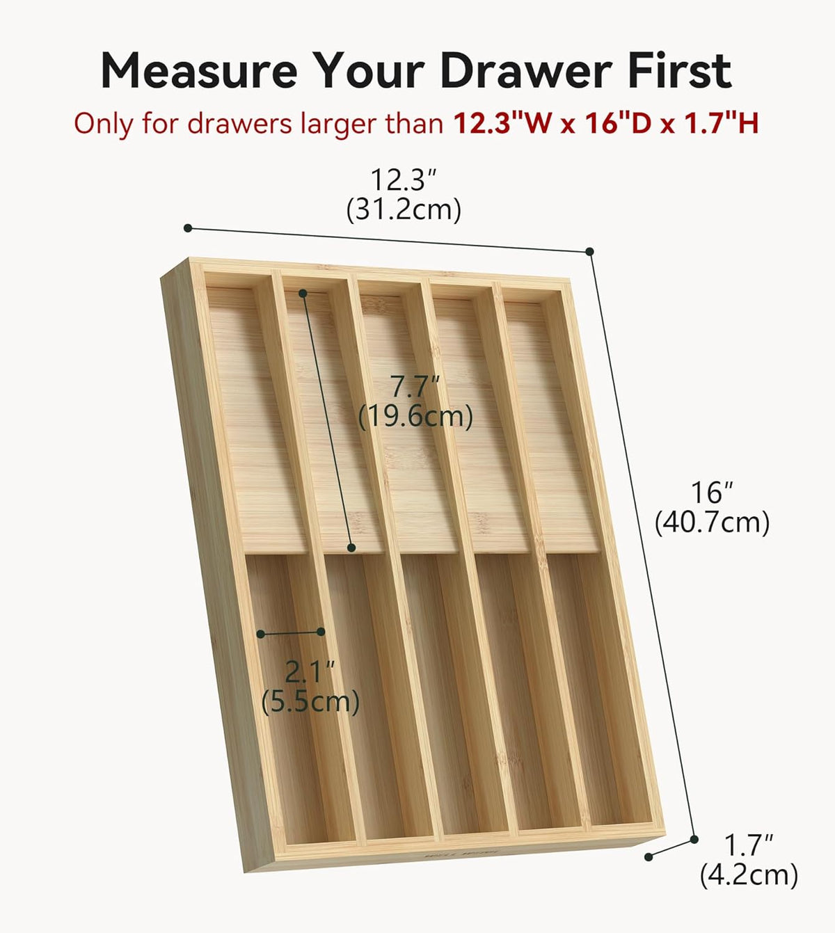 Silverware Drawer Organizer for Kitchen Utensil,Bamboo 10 Slot | 16”Dx12.3”Wx1.7”H, Vertical Storage, Cutlery Tray Dividers for Spoons Forks Knives