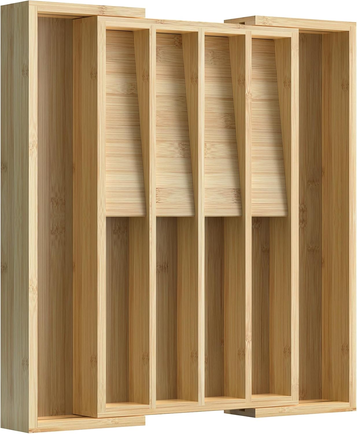 Silverware Drawer Organizer for Kitchen Utensil,Bamboo 10 Slot | 16”Dx12.3”Wx1.7”H, Vertical Storage, Cutlery Tray Dividers for Spoons Forks Knives