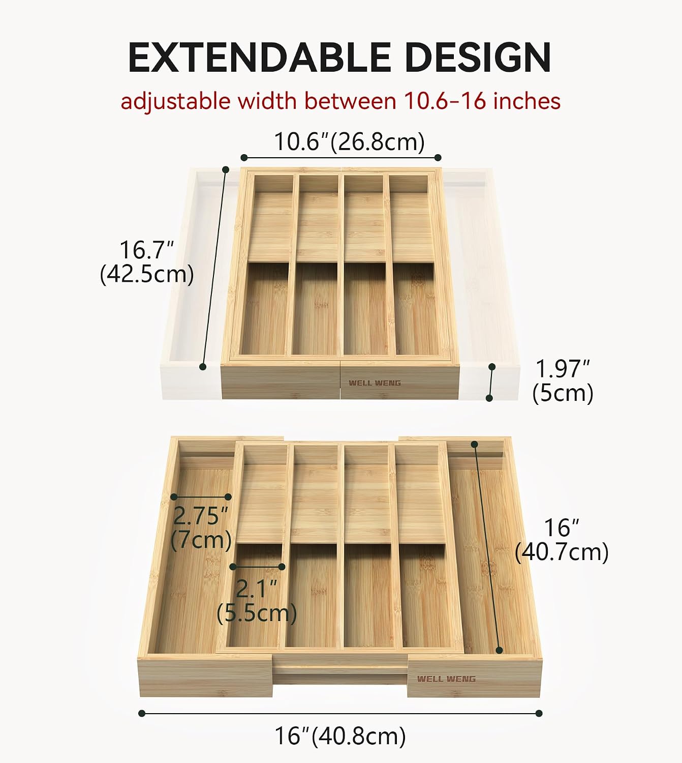 Silverware Drawer Organizer for Kitchen Utensil,Bamboo 10 Slot | 16”Dx12.3”Wx1.7”H, Vertical Storage, Cutlery Tray Dividers for Spoons Forks Knives
