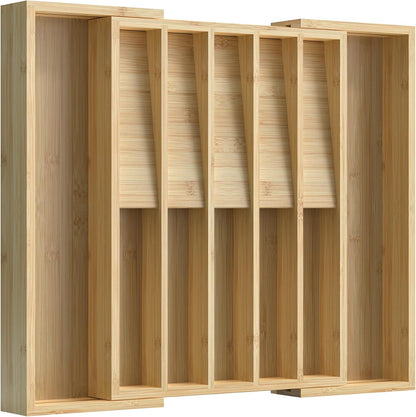 Silverware Drawer Organizer for Kitchen Utensil,Bamboo 10 Slot | 16”Dx12.3”Wx1.7”H, Vertical Storage, Cutlery Tray Dividers for Spoons Forks Knives
