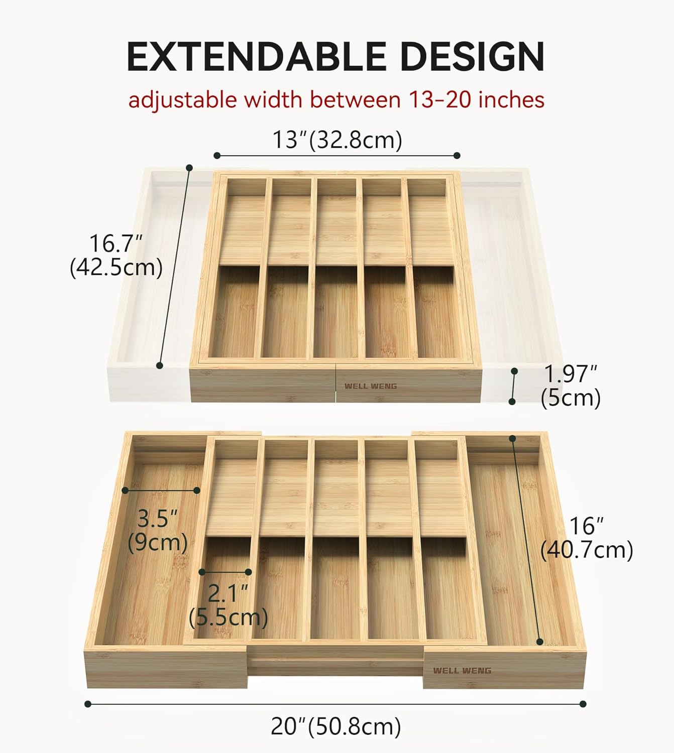 Silverware Drawer Organizer for Kitchen Utensil,Bamboo 10 Slot | 16”Dx12.3”Wx1.7”H, Vertical Storage, Cutlery Tray Dividers for Spoons Forks Knives
