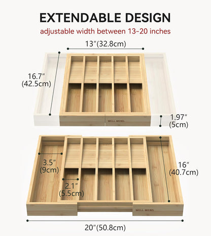 Silverware Drawer Organizer for Kitchen Utensil,Bamboo 10 Slot | 16”Dx12.3”Wx1.7”H, Vertical Storage, Cutlery Tray Dividers for Spoons Forks Knives