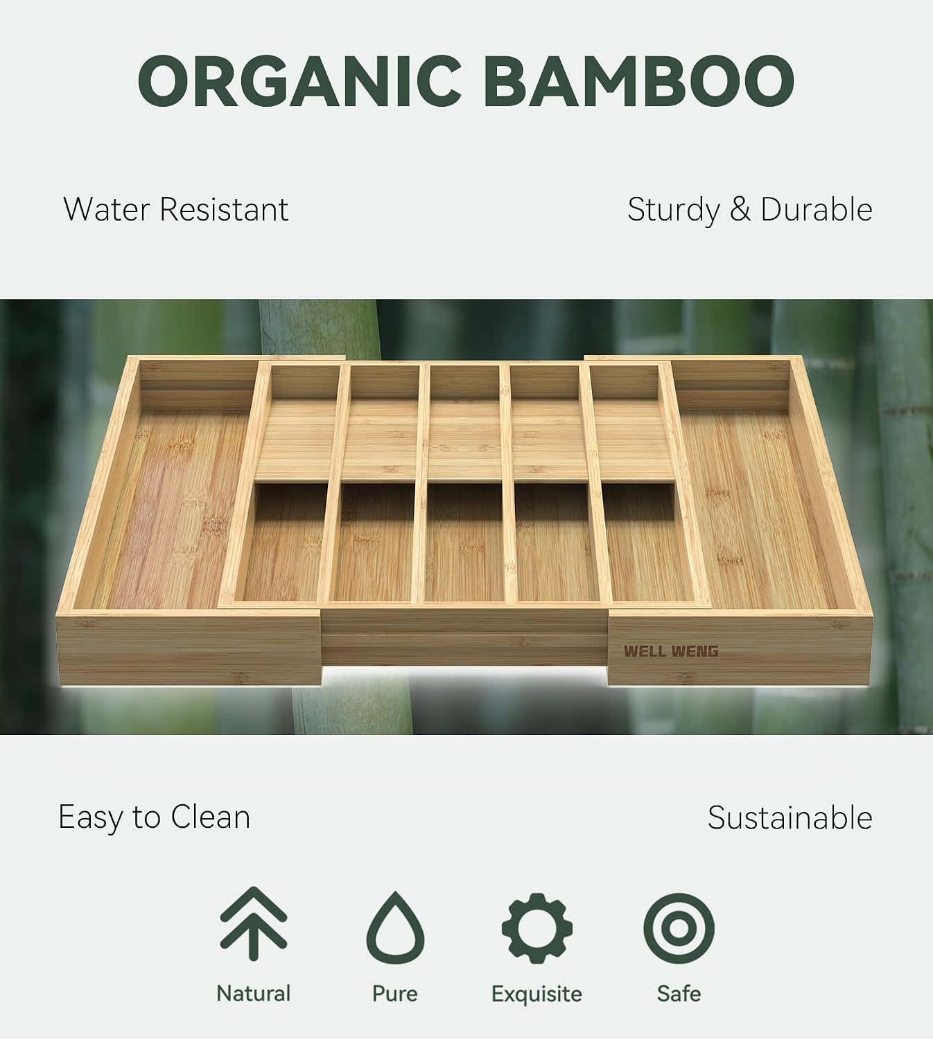Silverware Drawer Organizer for Kitchen Utensil,Bamboo 10 Slot | 16”Dx12.3”Wx1.7”H, Vertical Storage, Cutlery Tray Dividers for Spoons Forks Knives