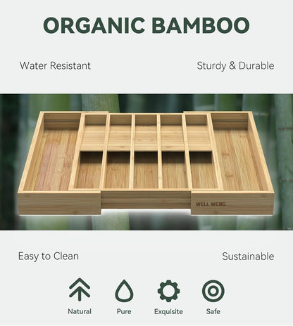 Silverware Drawer Organizer for Kitchen Utensil,Bamboo 10 Slot | 16”Dx12.3”Wx1.7”H, Vertical Storage, Cutlery Tray Dividers for Spoons Forks Knives
