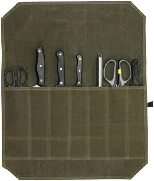 Chef Knife Bag Roll Case Kitchen Storage Pocket Portable Large 7 Slot Case (Army Green)