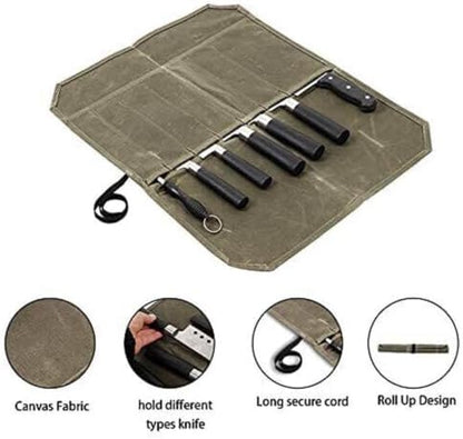 Chef Knife Bag Roll Case Kitchen Storage Pocket Portable Large 7 Slot Case (Army Green)