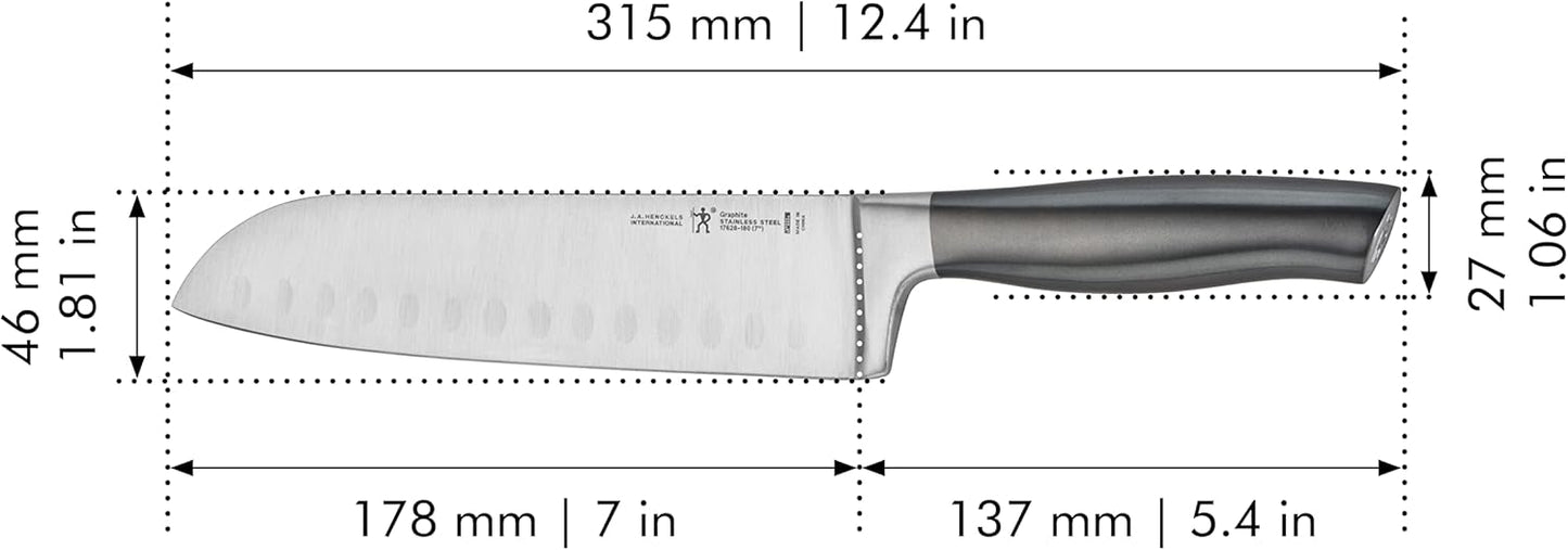 Modernist Razor-Sharp Hollow Edge Santoku Knife 7 inch, German Engineered Informed by 100+ Years of Mastery, Gray