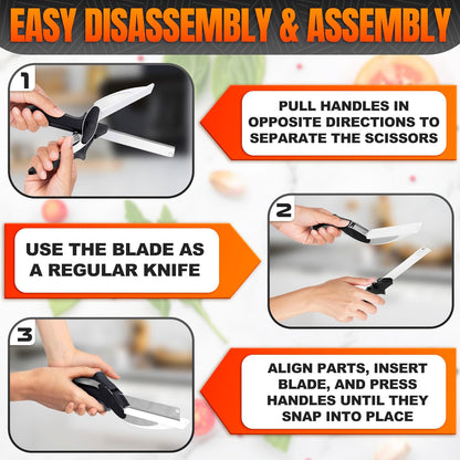 9.6" Cutting Board Scissors for Food with Stainless Steel Blade | 2 in 1 Kitchen Scissors for Food with Detachable Cutting Board; Cuts Veggies, Fruits, and Meat; Dishwasher Safe; Safety Lock