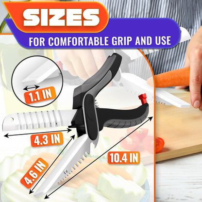9.6" Cutting Board Scissors for Food with Stainless Steel Blade | 2 in 1 Kitchen Scissors for Food with Detachable Cutting Board; Cuts Veggies, Fruits, and Meat; Dishwasher Safe; Safety Lock
