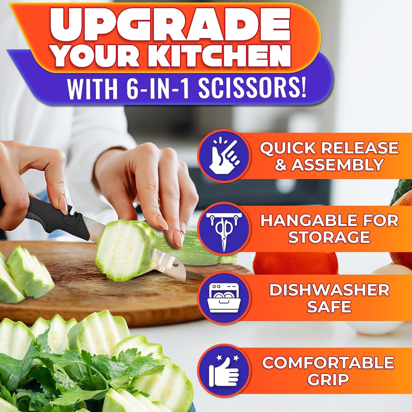 9.6" Cutting Board Scissors for Food with Stainless Steel Blade | 2 in 1 Kitchen Scissors for Food with Detachable Cutting Board; Cuts Veggies, Fruits, and Meat; Dishwasher Safe; Safety Lock