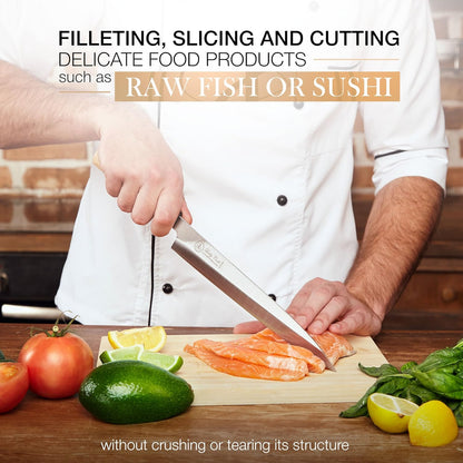 10” Sashimi Sushi Knife – Ultra Sharp Traditional Japanese Sushi Knife for Sashimi, Fish Filleting & Precision Slicing – Premium Stainless Steel Blade, Pakkawood Handle & Gift Box