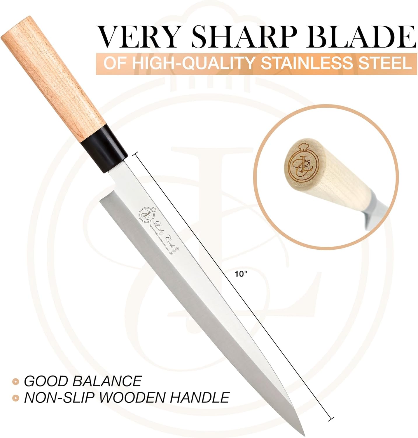 10” Sashimi Sushi Knife – Ultra Sharp Traditional Japanese Sushi Knife for Sashimi, Fish Filleting & Precision Slicing – Premium Stainless Steel Blade, Pakkawood Handle & Gift Box