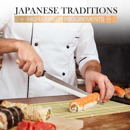10” Sashimi Sushi Knife – Ultra Sharp Traditional Japanese Sushi Knife for Sashimi, Fish Filleting & Precision Slicing – Premium Stainless Steel Blade, Pakkawood Handle & Gift Box