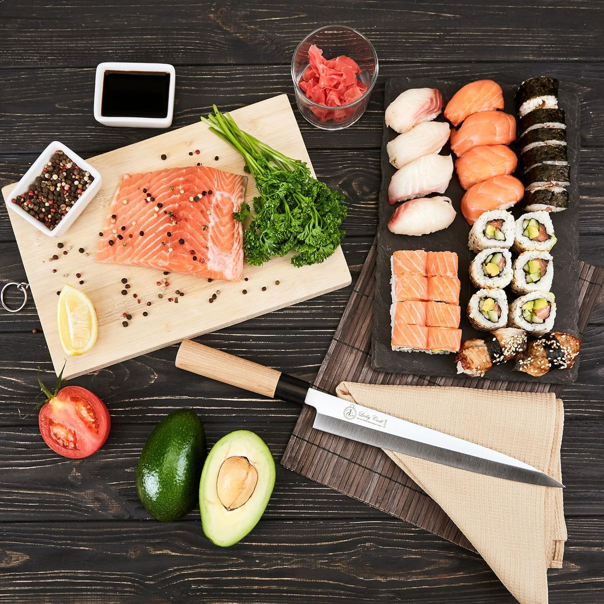 10” Sashimi Sushi Knife – Ultra Sharp Traditional Japanese Sushi Knife for Sashimi, Fish Filleting & Precision Slicing – Premium Stainless Steel Blade, Pakkawood Handle & Gift Box
