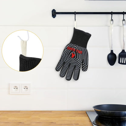 BBQ Gloves, 1472°F Heat Resistant Grilling Gloves Silicone Non-Slip Oven Mitts, Kitchen Gloves for BBQ, Grilling, Cooking, Baking(One Size Fits Most, Black)- 1 Pair