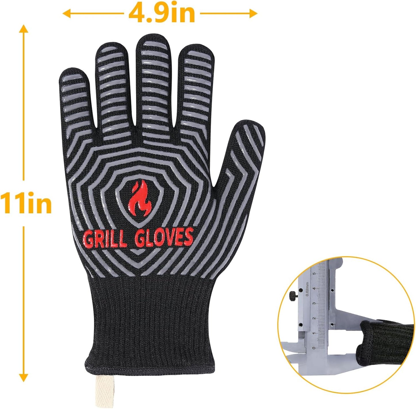 BBQ Gloves, 1472°F Heat Resistant Grilling Gloves Silicone Non-Slip Oven Mitts, Kitchen Gloves for BBQ, Grilling, Cooking, Baking(One Size Fits Most, Black)- 1 Pair