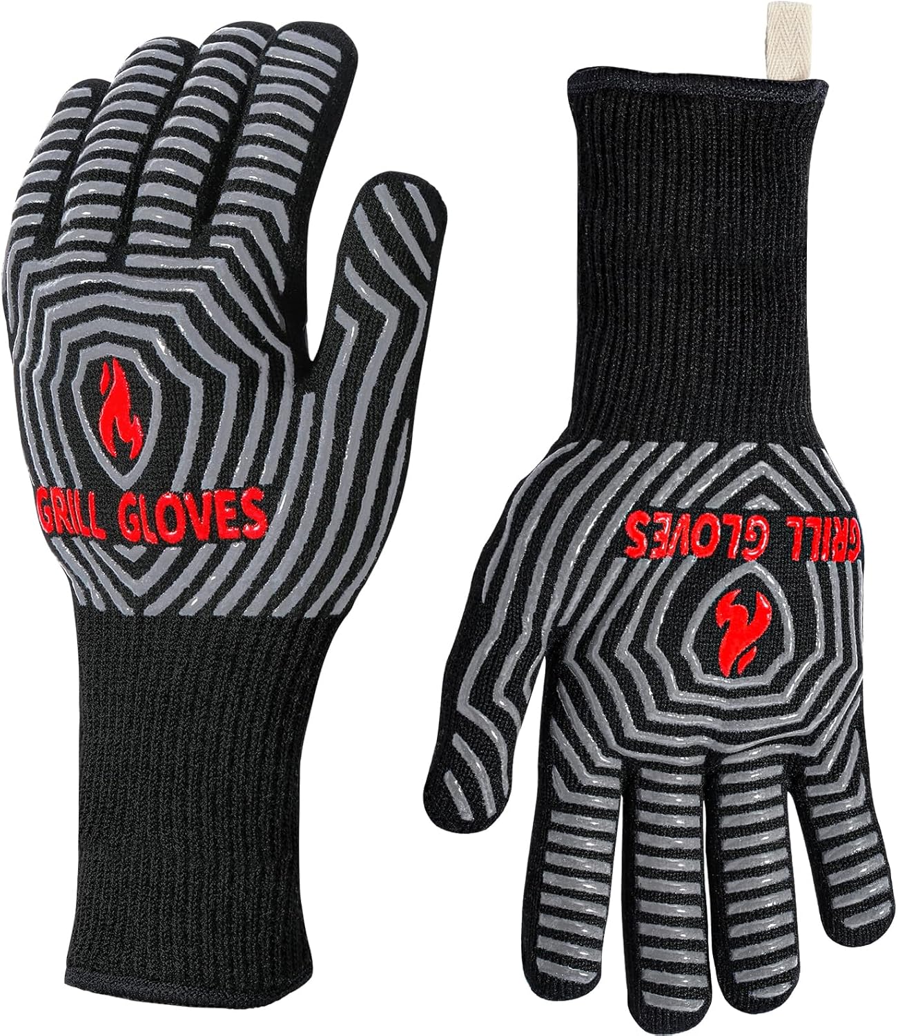 BBQ Gloves, 1472°F Heat Resistant Grilling Gloves Silicone Non-Slip Oven Mitts, Kitchen Gloves for BBQ, Grilling, Cooking, Baking(One Size Fits Most, Black)- 1 Pair