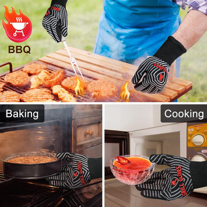 BBQ Gloves, 1472°F Heat Resistant Grilling Gloves Silicone Non-Slip Oven Mitts, Kitchen Gloves for BBQ, Grilling, Cooking, Baking(One Size Fits Most, Black)- 1 Pair