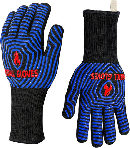 BBQ Gloves, 1472°F Heat Resistant Grilling Gloves Silicone Non-Slip Oven Mitts, Kitchen Gloves for BBQ, Grilling, Cooking, Baking(One Size Fits Most, Black)- 1 Pair