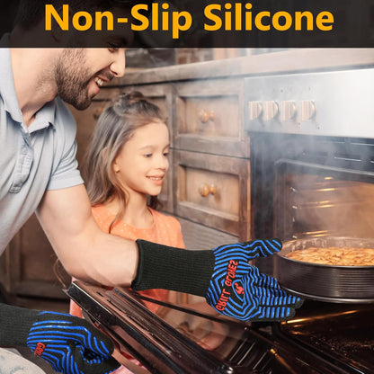 BBQ Gloves, 1472°F Heat Resistant Grilling Gloves Silicone Non-Slip Oven Mitts, Kitchen Gloves for BBQ, Grilling, Cooking, Baking(One Size Fits Most, Black)- 1 Pair
