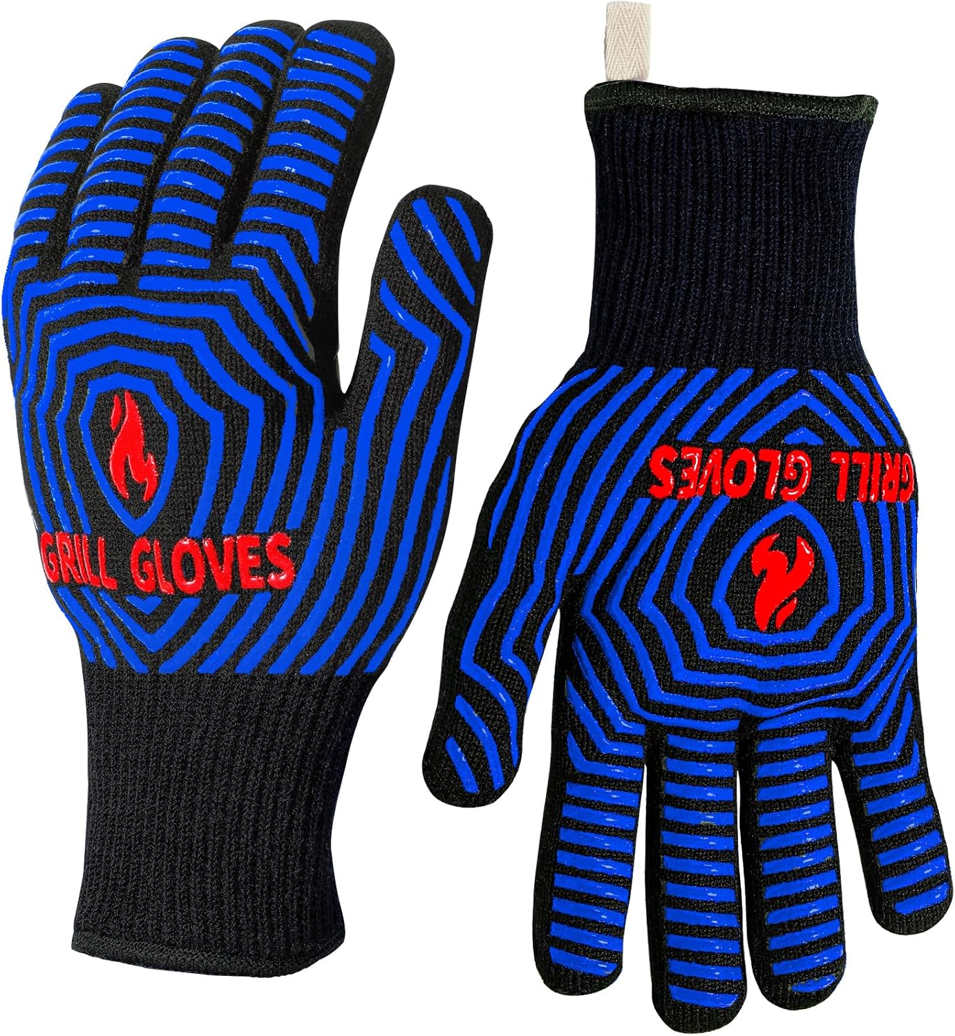 BBQ Gloves, 1472°F Heat Resistant Grilling Gloves Silicone Non-Slip Oven Mitts, Kitchen Gloves for BBQ, Grilling, Cooking, Baking(One Size Fits Most, Black)- 1 Pair