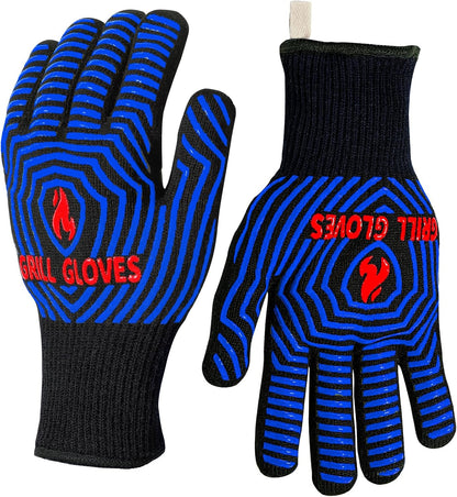 BBQ Gloves, 1472°F Heat Resistant Grilling Gloves Silicone Non-Slip Oven Mitts, Kitchen Gloves for BBQ, Grilling, Cooking, Baking(One Size Fits Most, Black)- 1 Pair