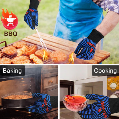 BBQ Gloves, 1472°F Heat Resistant Grilling Gloves Silicone Non-Slip Oven Mitts, Kitchen Gloves for BBQ, Grilling, Cooking, Baking(One Size Fits Most, Black)- 1 Pair
