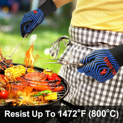 BBQ Gloves, 1472°F Heat Resistant Grilling Gloves Silicone Non-Slip Oven Mitts, Kitchen Gloves for BBQ, Grilling, Cooking, Baking(One Size Fits Most, Black)- 1 Pair