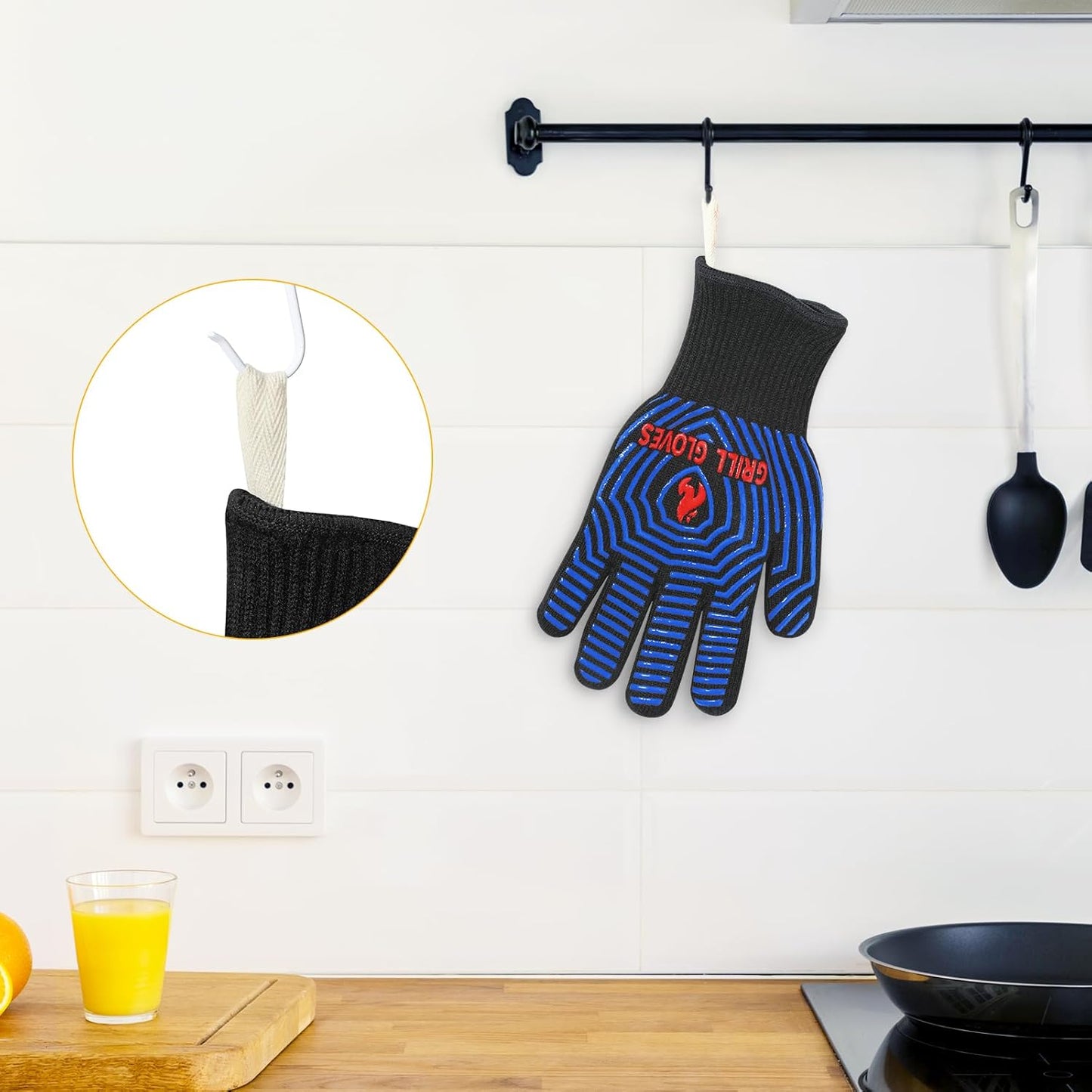 BBQ Gloves, 1472°F Heat Resistant Grilling Gloves Silicone Non-Slip Oven Mitts, Kitchen Gloves for BBQ, Grilling, Cooking, Baking(One Size Fits Most, Black)- 1 Pair