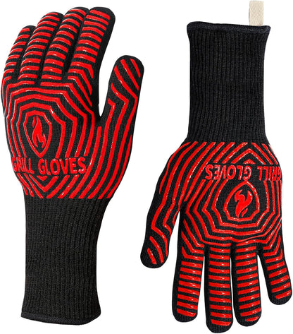 BBQ Gloves, 1472°F Heat Resistant Grilling Gloves Silicone Non-Slip Oven Mitts, Kitchen Gloves for BBQ, Grilling, Cooking, Baking(One Size Fits Most, Black)- 1 Pair