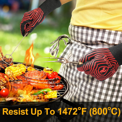 BBQ Gloves, 1472°F Heat Resistant Grilling Gloves Silicone Non-Slip Oven Mitts, Kitchen Gloves for BBQ, Grilling, Cooking, Baking(One Size Fits Most, Black)- 1 Pair
