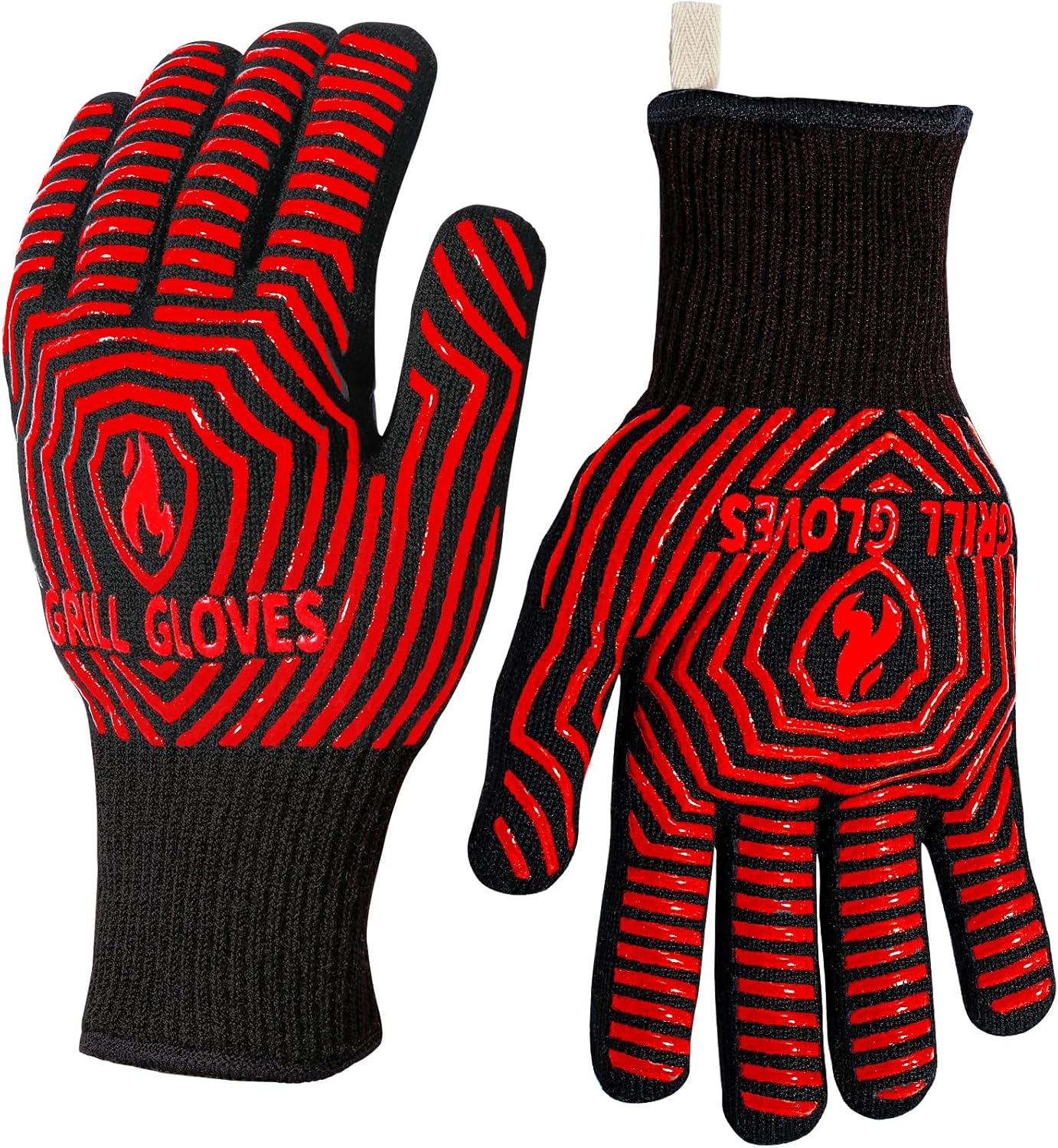 BBQ Gloves, 1472°F Heat Resistant Grilling Gloves Silicone Non-Slip Oven Mitts, Kitchen Gloves for BBQ, Grilling, Cooking, Baking(One Size Fits Most, Black)- 1 Pair