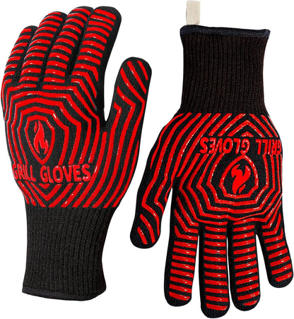 BBQ Gloves, 1472°F Heat Resistant Grilling Gloves Silicone Non-Slip Oven Mitts, Kitchen Gloves for BBQ, Grilling, Cooking, Baking(One Size Fits Most, Black)- 1 Pair