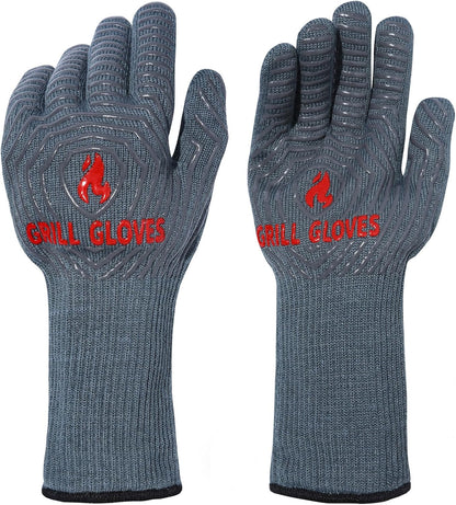 BBQ Gloves, 1472°F Heat Resistant Grilling Gloves Silicone Non-Slip Oven Mitts, Kitchen Gloves for BBQ, Grilling, Cooking, Baking(One Size Fits Most, Black)- 1 Pair