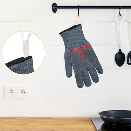 BBQ Gloves, 1472°F Heat Resistant Grilling Gloves Silicone Non-Slip Oven Mitts, Kitchen Gloves for BBQ, Grilling, Cooking, Baking(One Size Fits Most, Black)- 1 Pair