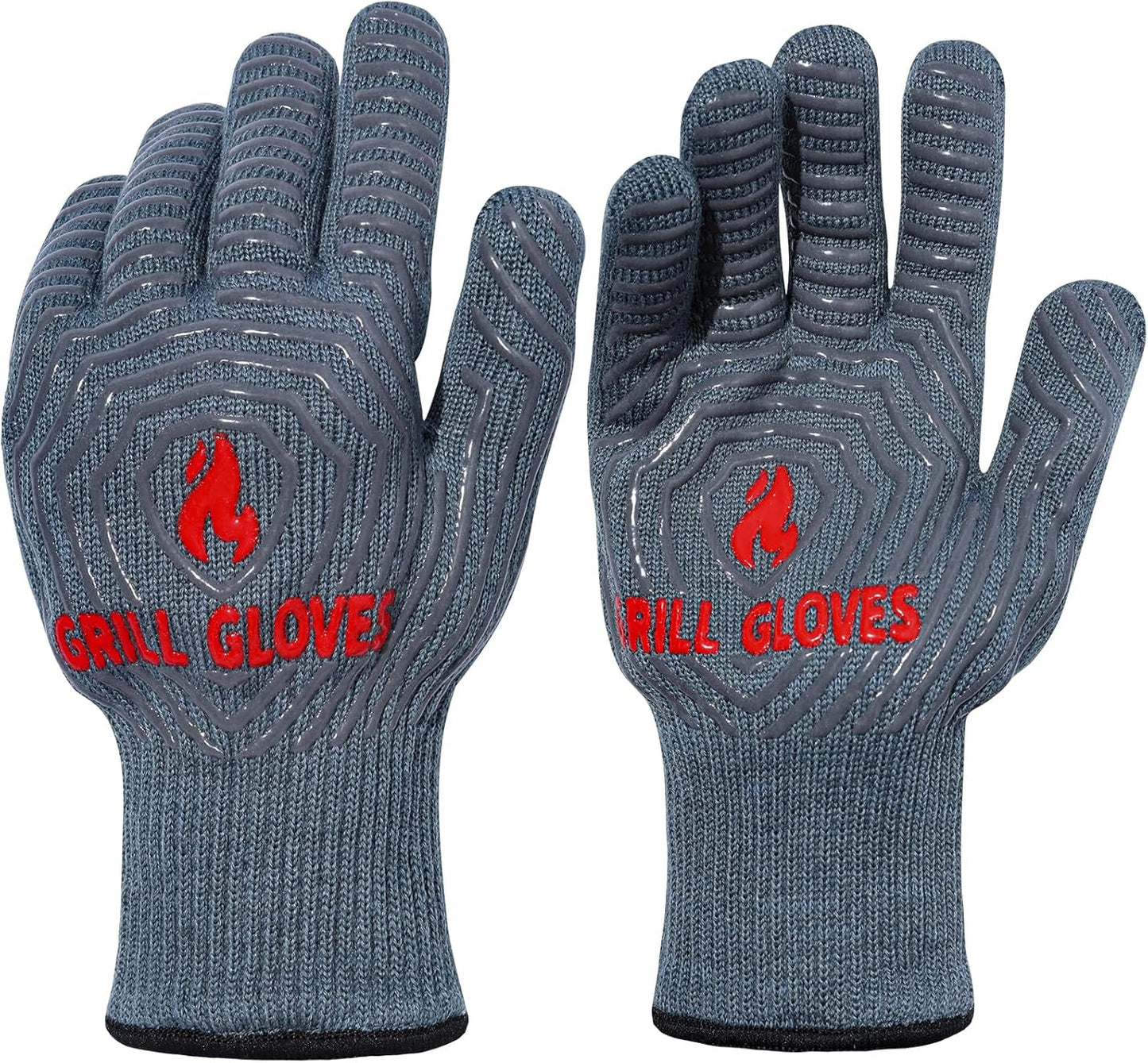 BBQ Gloves, 1472°F Heat Resistant Grilling Gloves Silicone Non-Slip Oven Mitts, Kitchen Gloves for BBQ, Grilling, Cooking, Baking(One Size Fits Most, Black)- 1 Pair