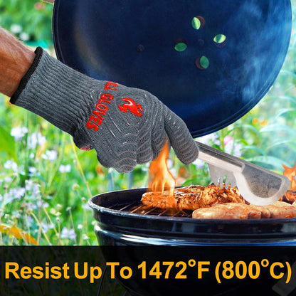BBQ Gloves, 1472°F Heat Resistant Grilling Gloves Silicone Non-Slip Oven Mitts, Kitchen Gloves for BBQ, Grilling, Cooking, Baking(One Size Fits Most, Black)- 1 Pair