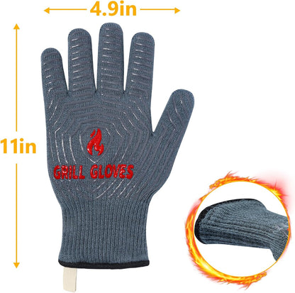BBQ Gloves, 1472°F Heat Resistant Grilling Gloves Silicone Non-Slip Oven Mitts, Kitchen Gloves for BBQ, Grilling, Cooking, Baking(One Size Fits Most, Black)- 1 Pair