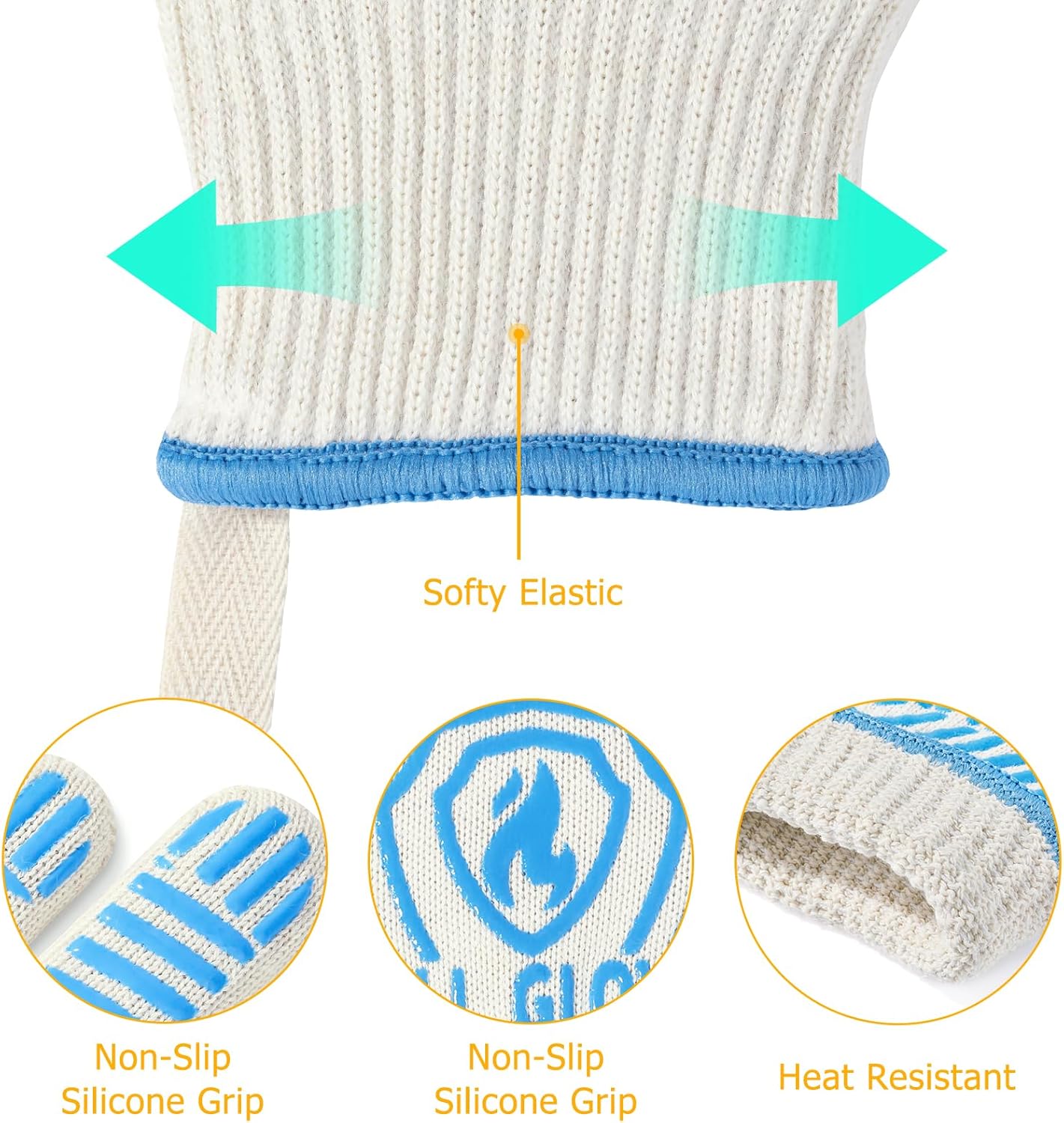 BBQ Gloves, 1472°F Heat Resistant Grilling Gloves Silicone Non-Slip Oven Mitts, Kitchen Gloves for BBQ, Grilling, Cooking, Baking(One Size Fits Most, Black)- 1 Pair