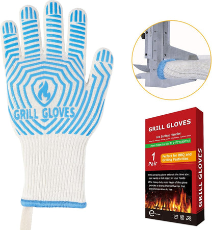 BBQ Gloves, 1472°F Heat Resistant Grilling Gloves Silicone Non-Slip Oven Mitts, Kitchen Gloves for BBQ, Grilling, Cooking, Baking(One Size Fits Most, Black)- 1 Pair